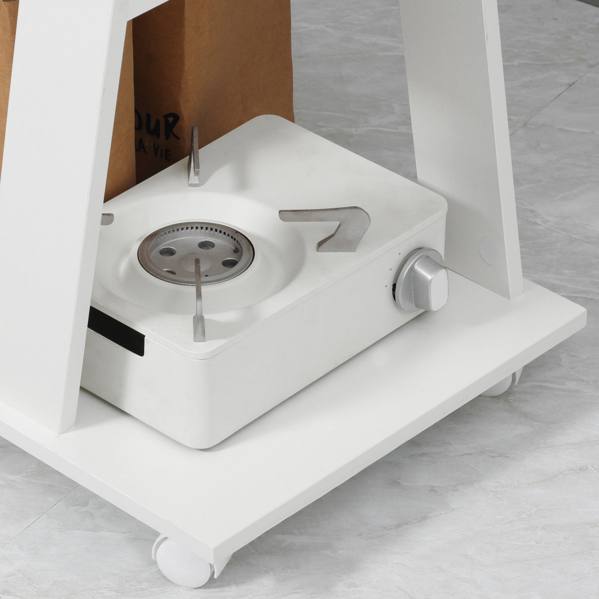 easycomfort easycomfort carrello da cucina portavivande in legno con 2 ripiani e ruote 60x38x77cm bianco