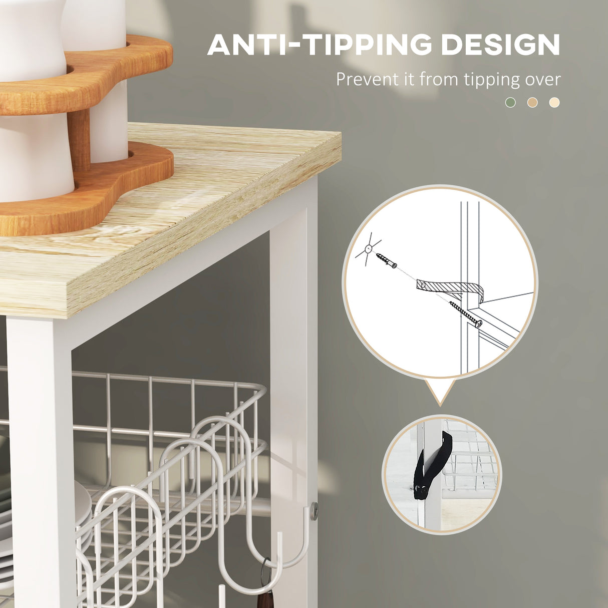 easycomfort easycomfort mobile cucina moderno a 4 ripiani con cestino e ganci in legno e acciaio 90x40x84 5cm quercia e bianco