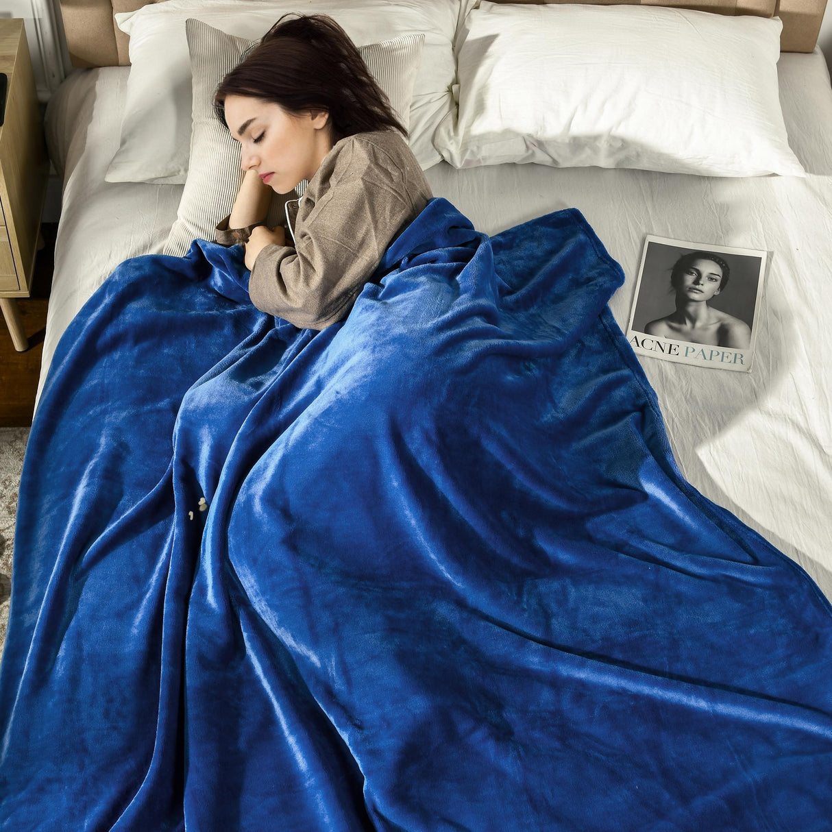 easycomfort easycomfort coperta in flanella 330 gsm reversibile per uso interno ed esterno 203x152x0 5 cm blu scuro