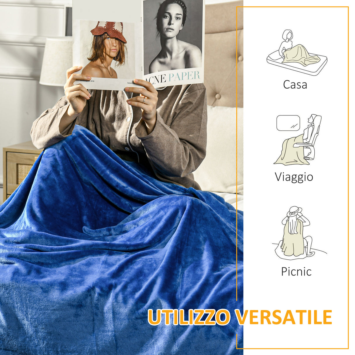 easycomfort easycomfort coperta in flanella 330 gsm reversibile per uso interno ed esterno 203x152x0 5 cm blu scuro