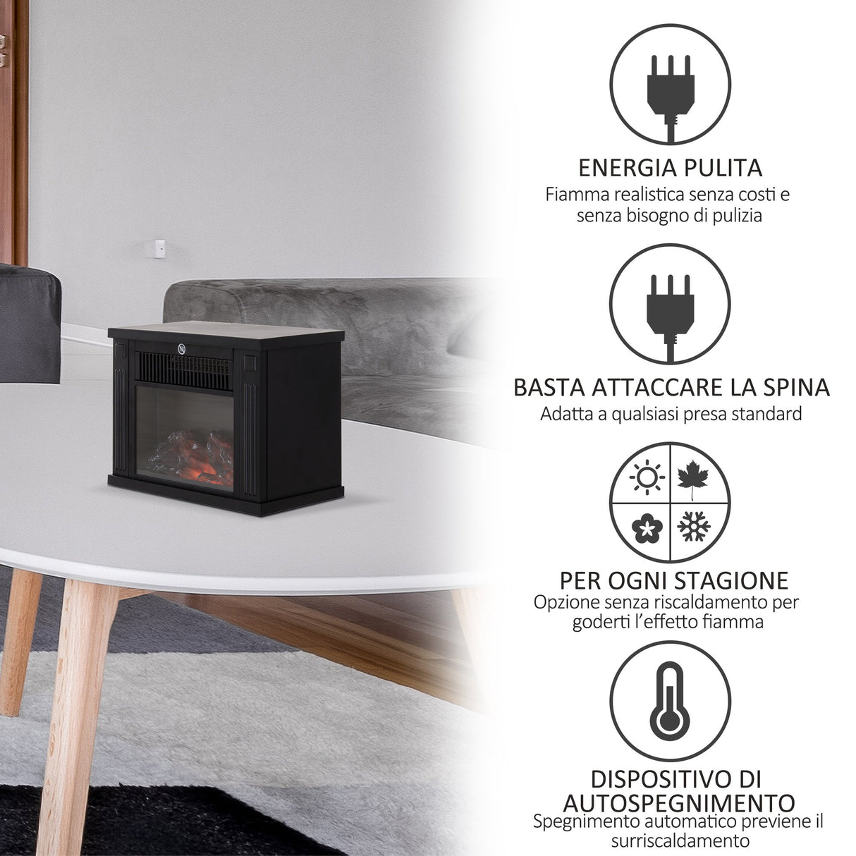 easycomfort easycomfort camino elettrico da terra potenza 600w1200w in plastica e vetro temperato nero 34x17x25cm ean 8054111845335