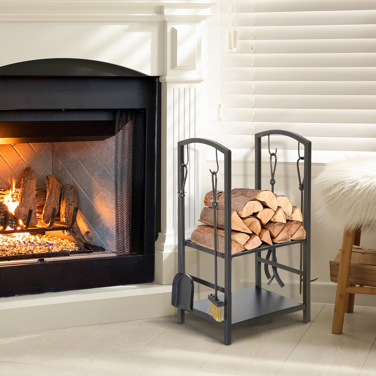 easycomfort easycomfort portalegna con set attrezzi per il camino in acciaio nero 40 x 30 x 74.5cm ean 8054111842716