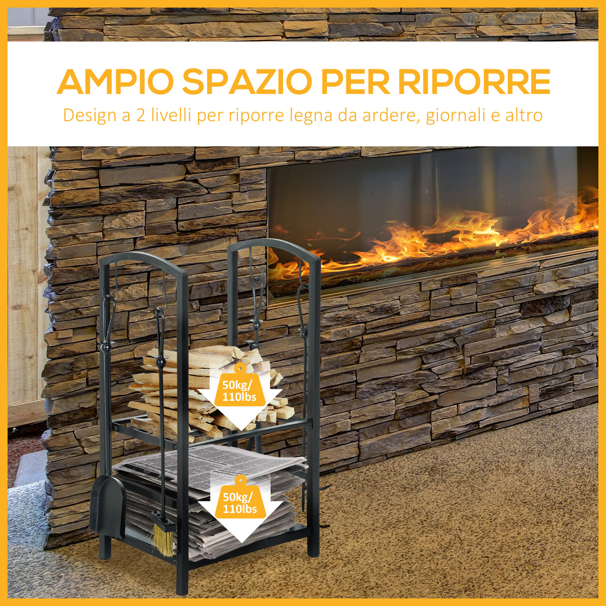 easycomfort easycomfort portalegna con set attrezzi per il camino in acciaio nero 40 x 30 x 74.5cm ean 8054111842716