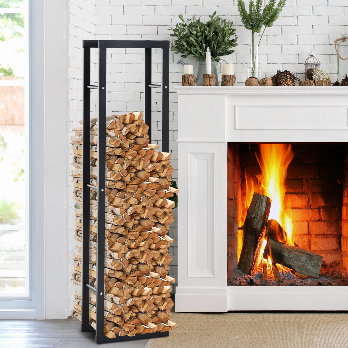 easycomfort easycomfort scaffale porta legna verticale per interno in ferro nero 40x25x150cm ean 8054111845724