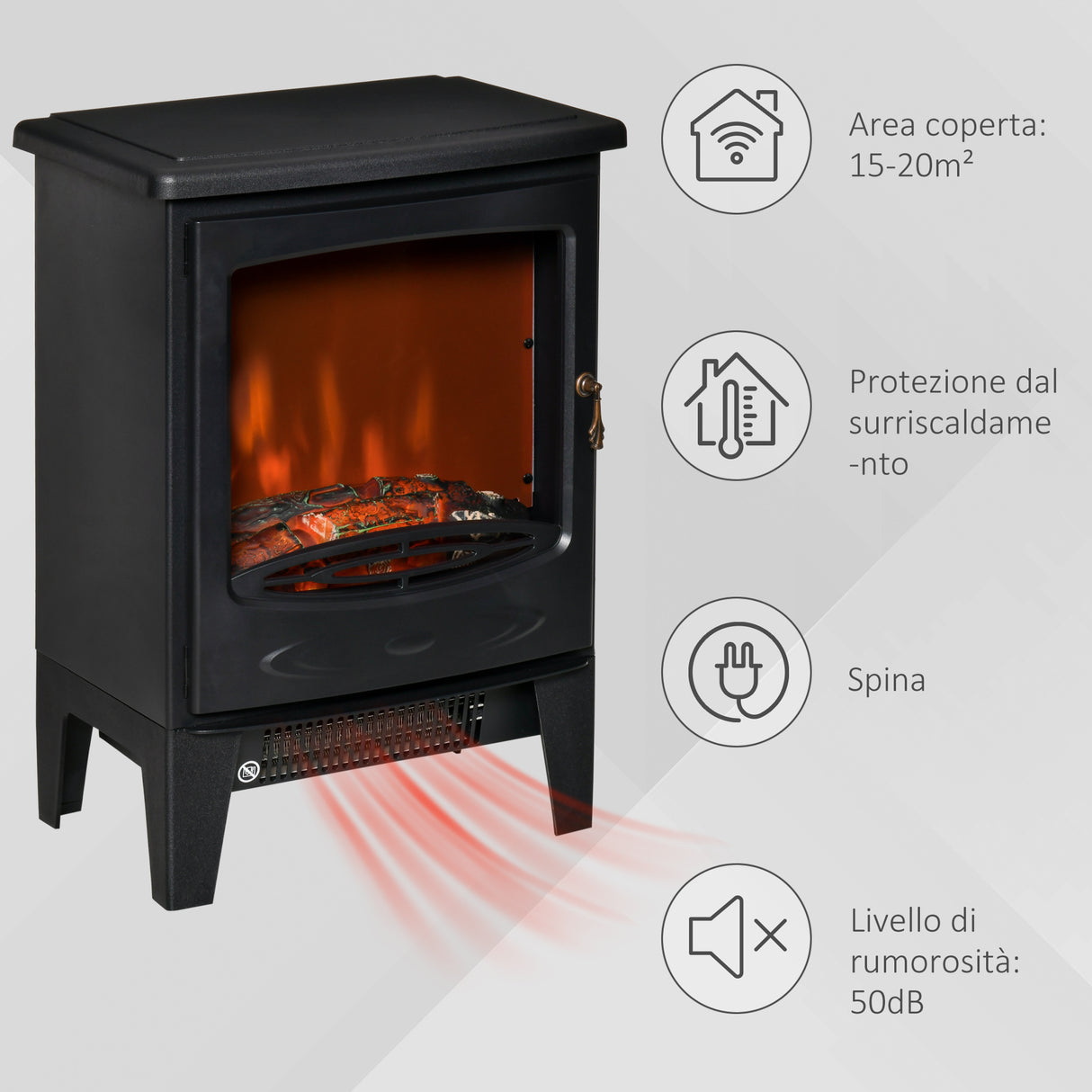 easycomfort easycomfort camino elettrico da terra con effetto fiamma temperatura regolabile copertura 15 20m nero