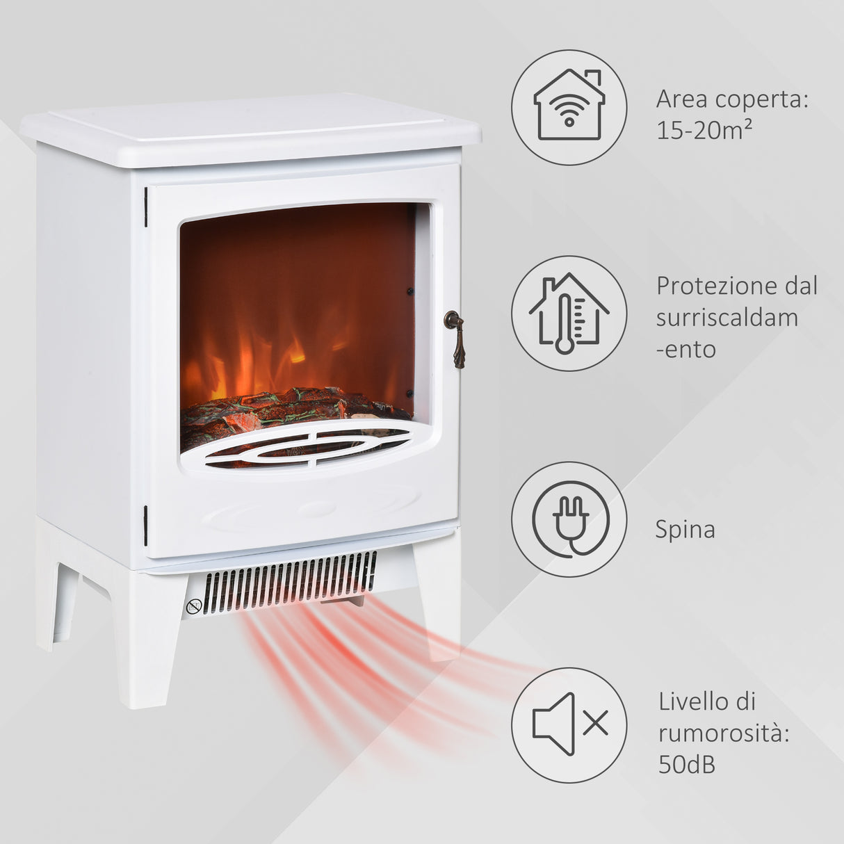 easycomfort easycomfort camino elettrico da terra con effetto fiamma temperatura regolabile bianco