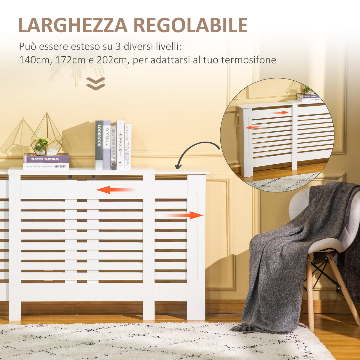 easycomfort easycomfort mobile copricalorifero larghezza regolabile e mensola superiore in mdf e legno bianco