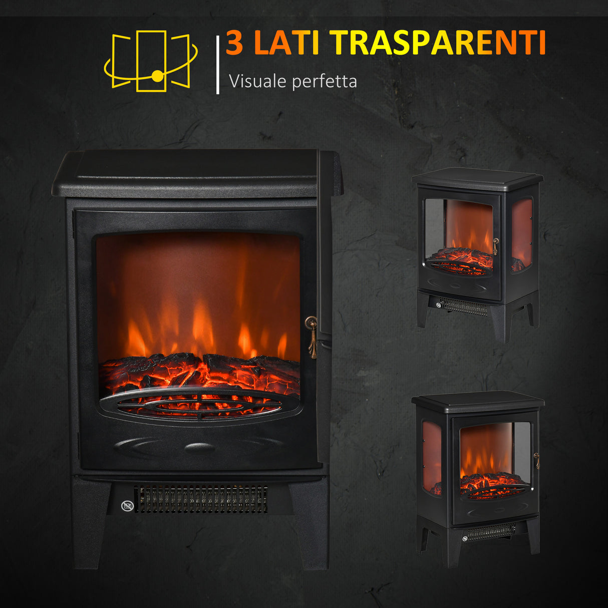 easycomfort easycomfort camino elettrico effetto fiamma e 3 lati aperti temperatura regolabile copertura 20 25m nero
