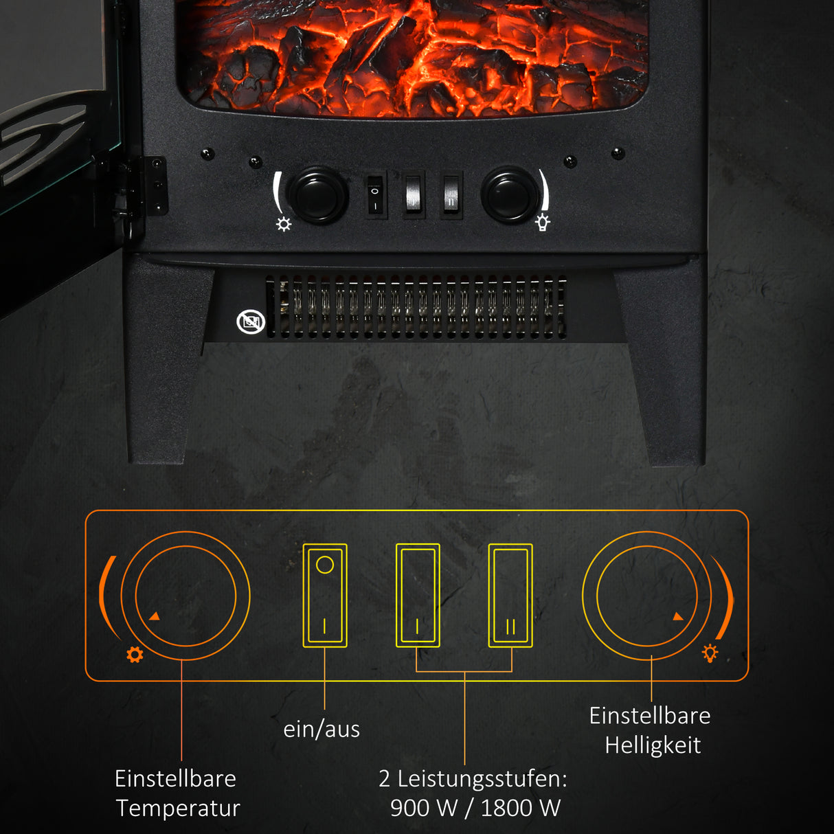 easycomfort easycomfort camino elettrico effetto fiamma e 3 lati aperti temperatura regolabile copertura 20 25m nero