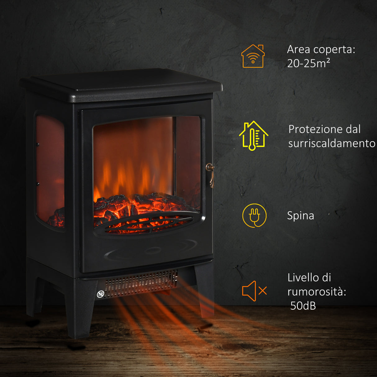 easycomfort easycomfort camino elettrico effetto fiamma e 3 lati aperti temperatura regolabile copertura 20 25m nero