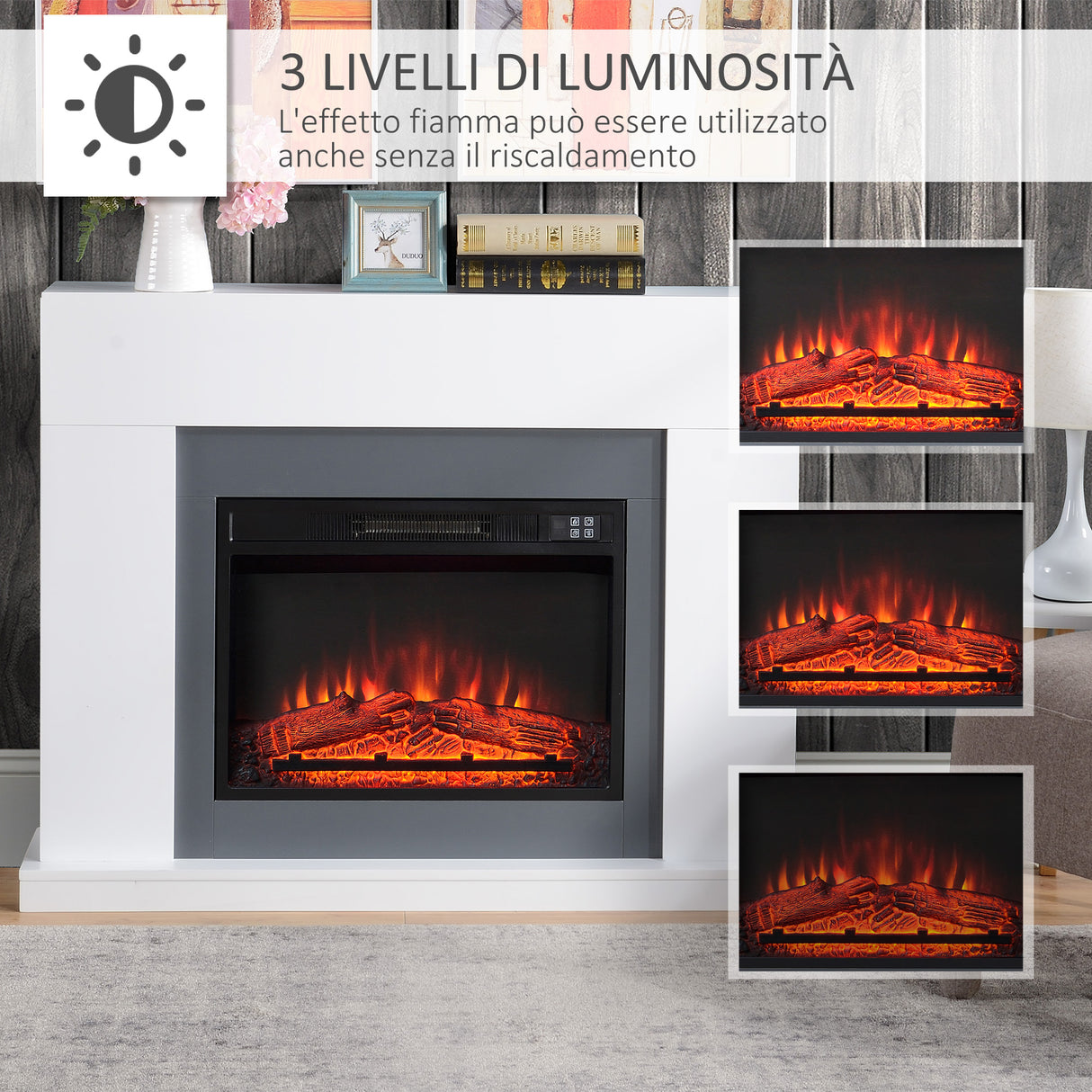 easycomfort easycomfort camino elettrico a parete con effetto fiamma e timer copertura 37m bianco