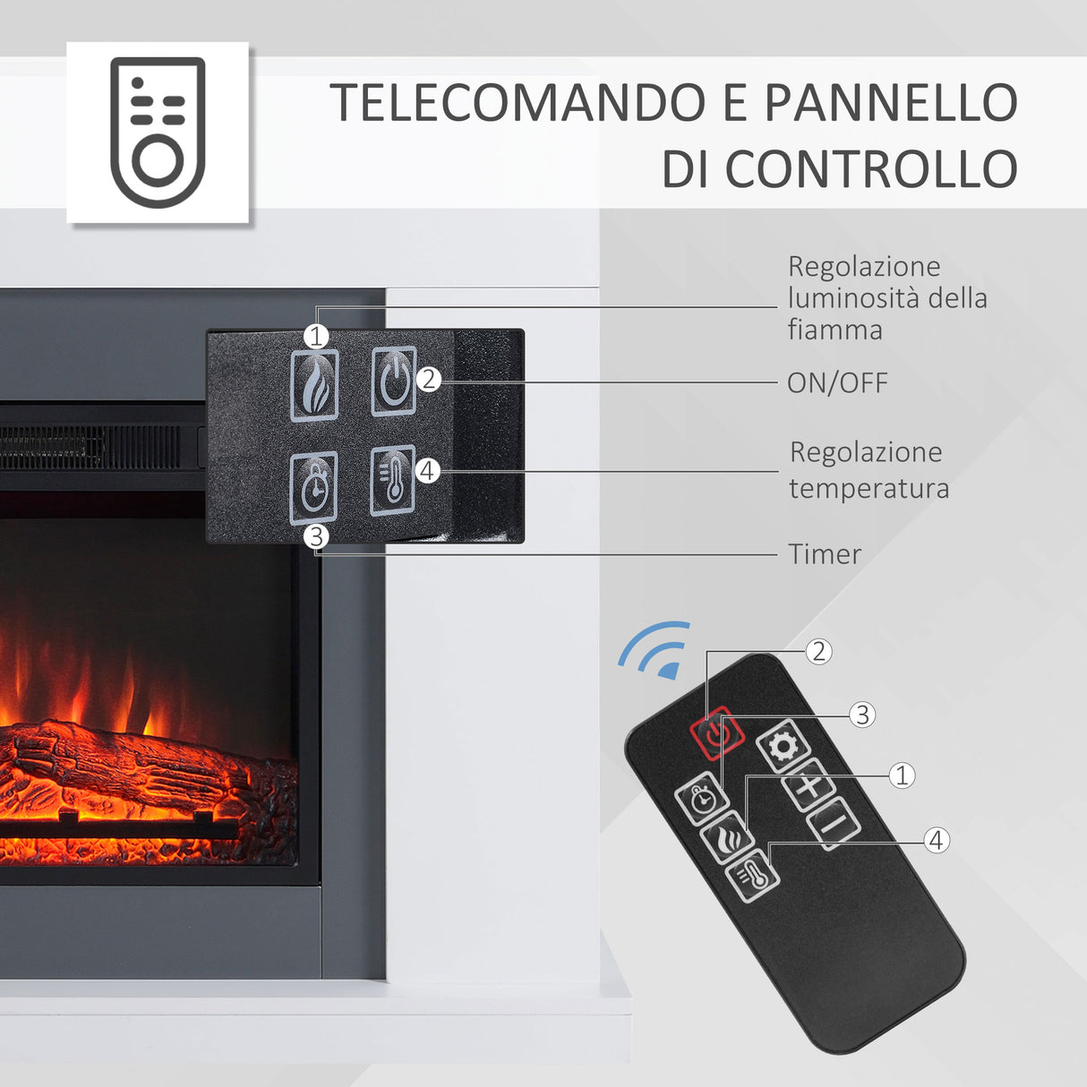 easycomfort easycomfort camino elettrico a parete con effetto fiamma e timer copertura 37m bianco
