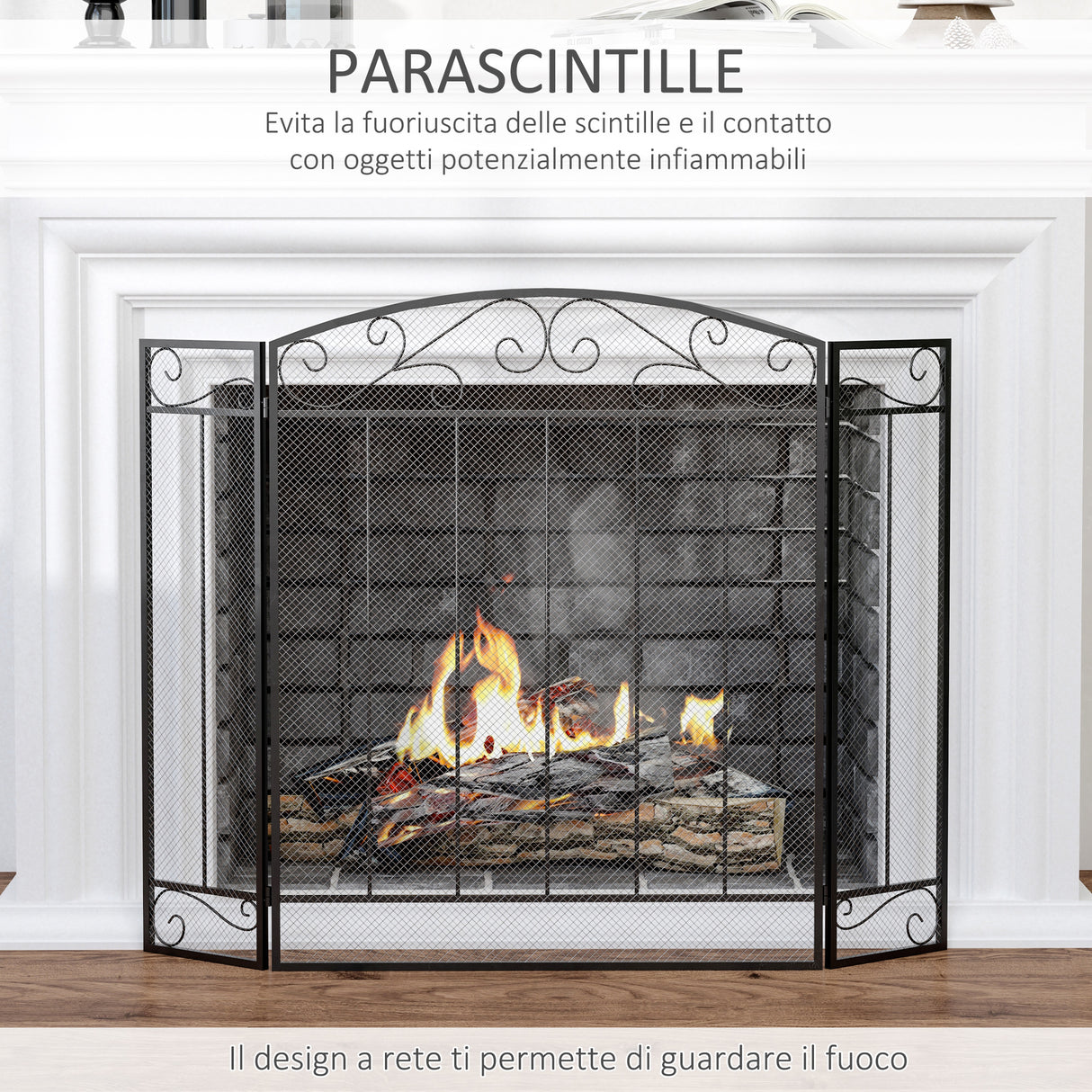 easycomfort easycomfort parascintille caminetto con 3 pannelli pieghevoli nero