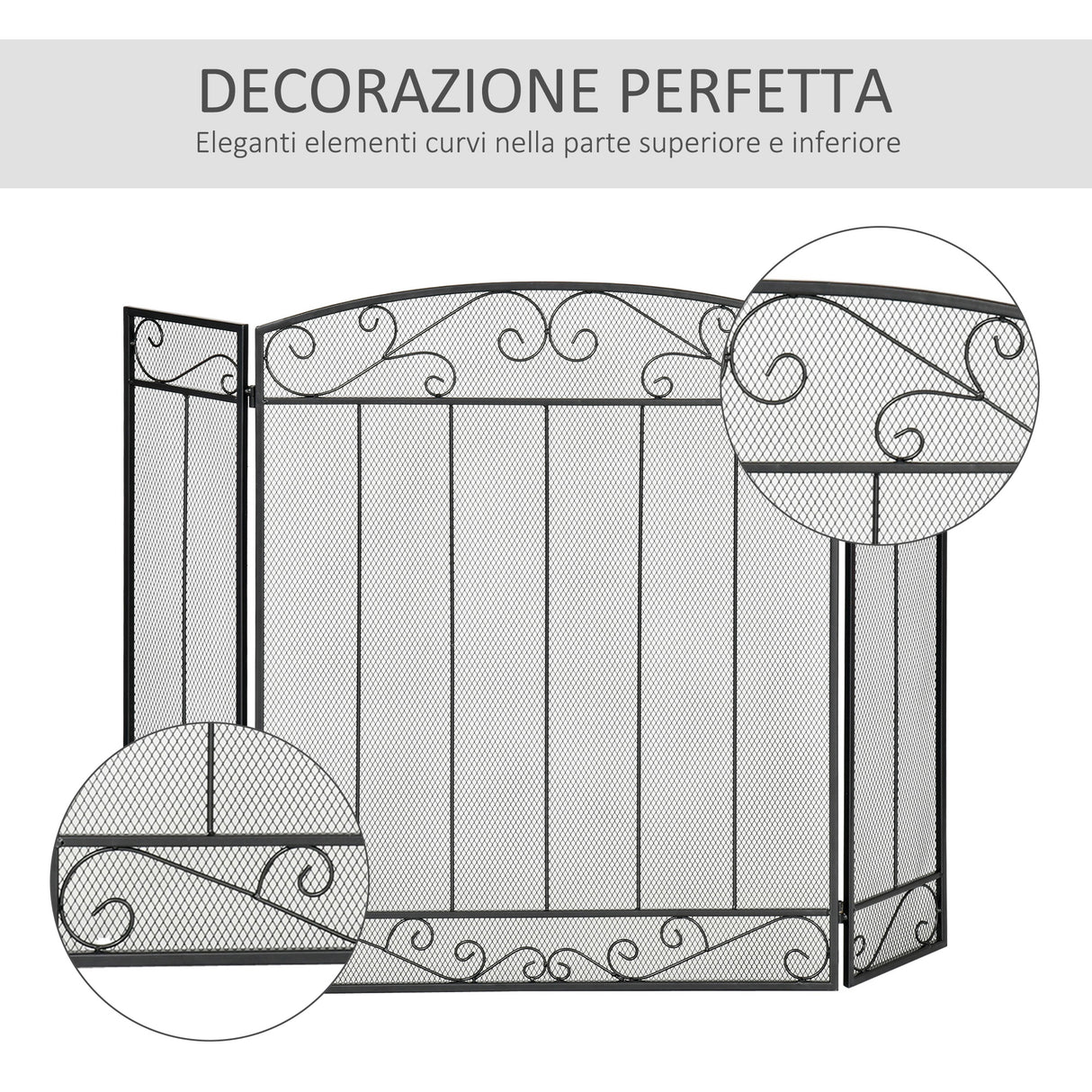 easycomfort easycomfort parascintille caminetto con 3 pannelli pieghevoli nero