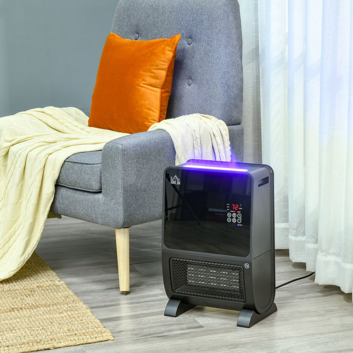 easycomfort easycomfort stufa elettrica 2 in 1 con umidificatore luce led a 3 colori e ultravioletti timer e telecomando 33x21x49.5cm nero