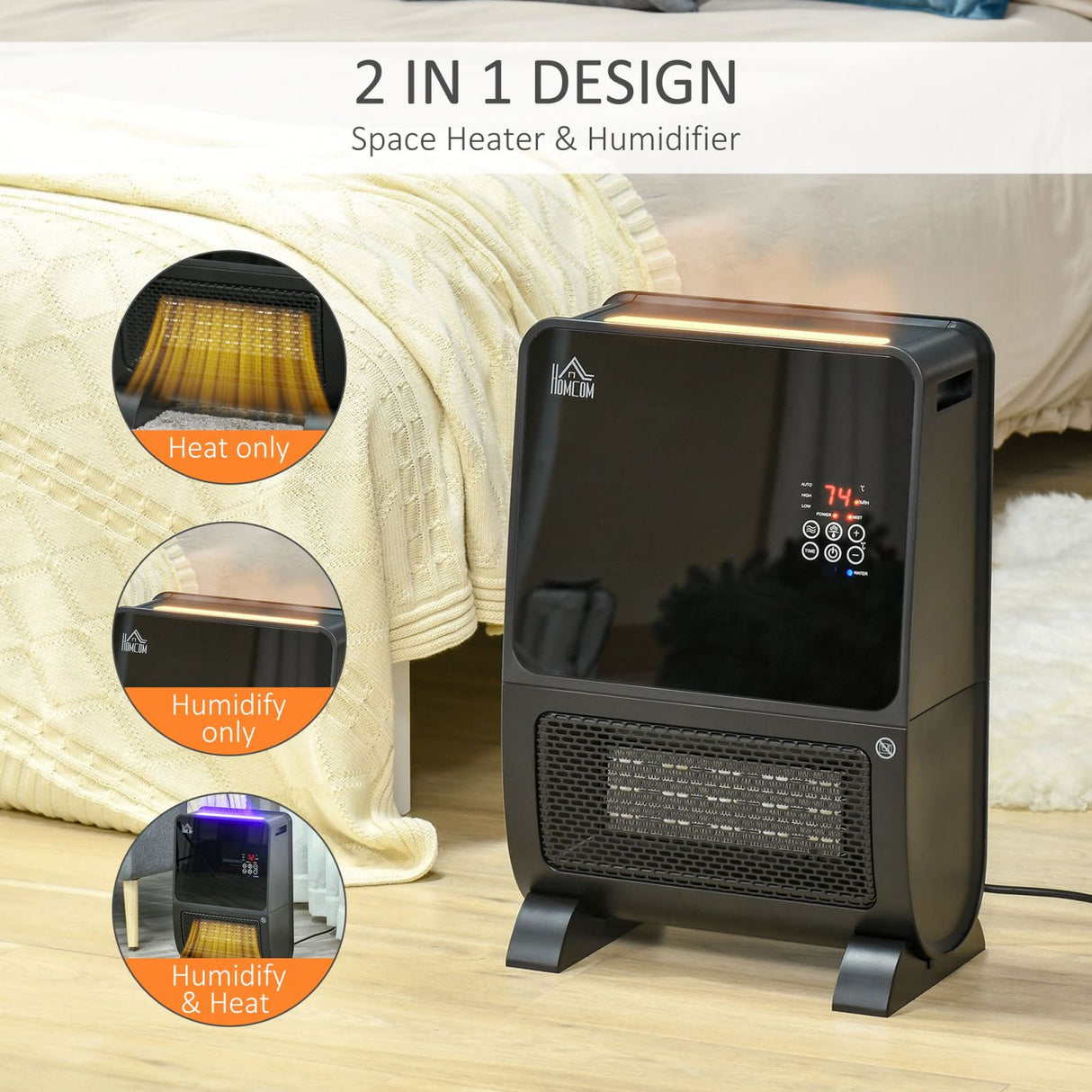 easycomfort easycomfort stufa elettrica 2 in 1 con umidificatore luce led a 3 colori e ultravioletti timer e telecomando 33x21x49.5cm nero
