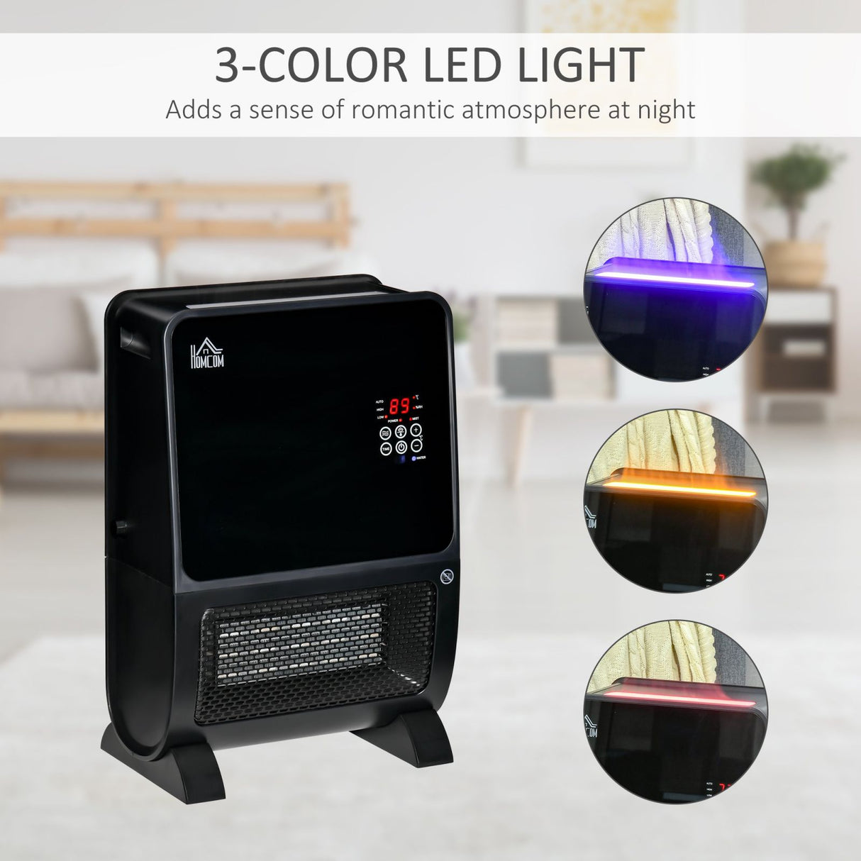 easycomfort easycomfort stufa elettrica 2 in 1 con umidificatore luce led a 3 colori e ultravioletti timer e telecomando 33x21x49.5cm nero