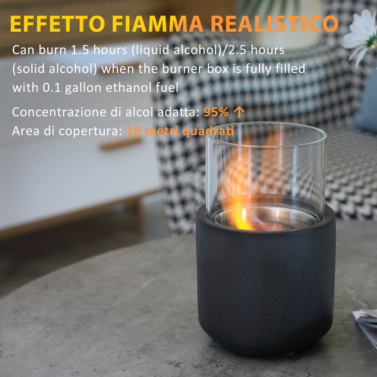 easycomfort easycomfort camino a bioetanolo da tavolo con serbatoio da 0 4l 12x12x19cm grigio scuro