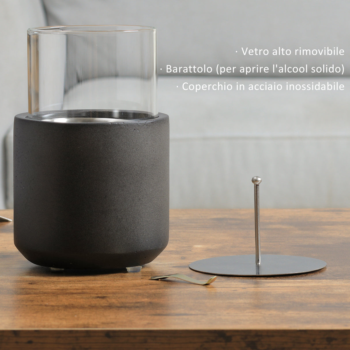 easycomfort easycomfort camino a bioetanolo da tavolo con serbatoio da 0 4l 12x12x19cm grigio scuro