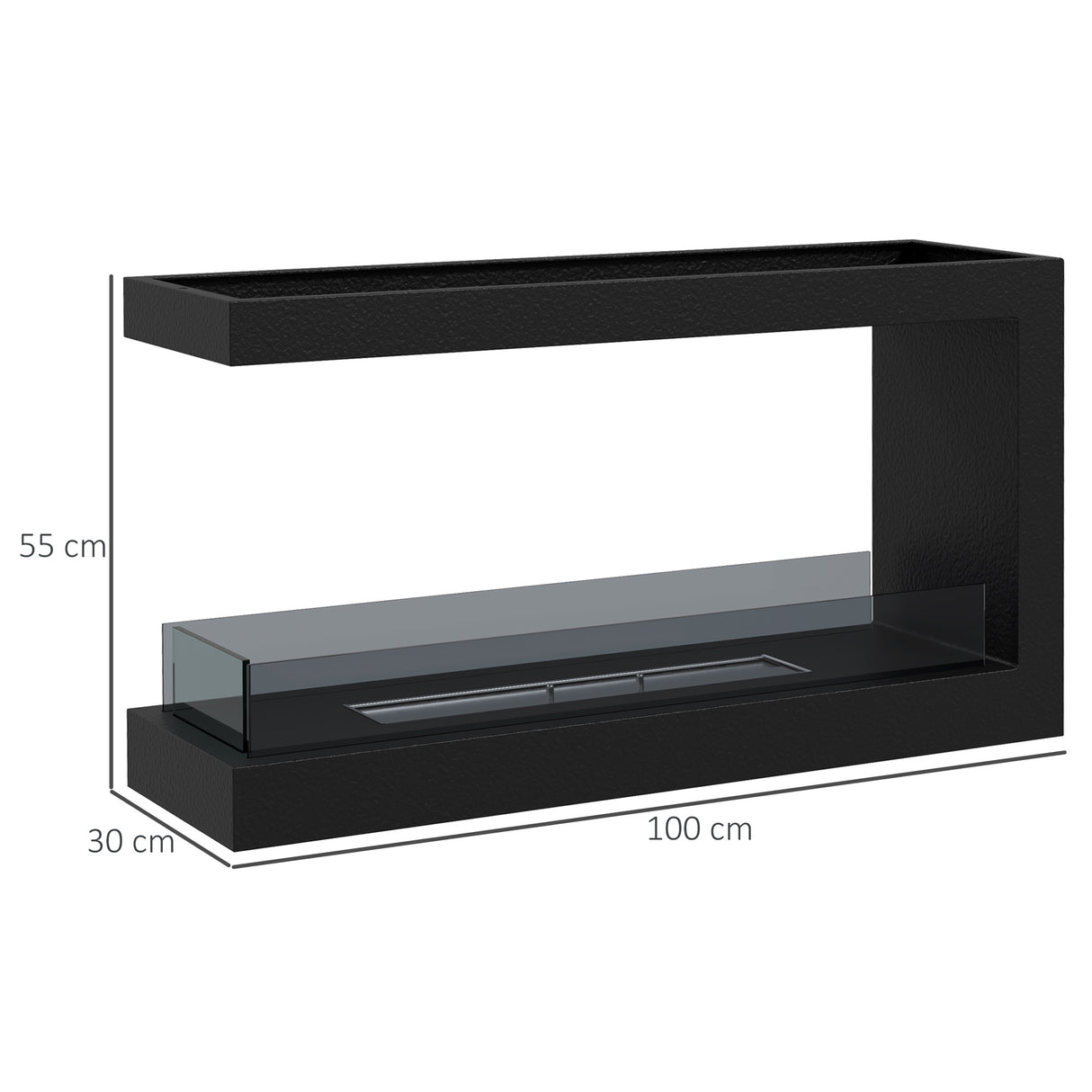 easycomfort easycomfort camino bioetanolo a 3 lati con bruciatore da 2 4l e durata 4 ore copertura 30 100x30x55cm nero