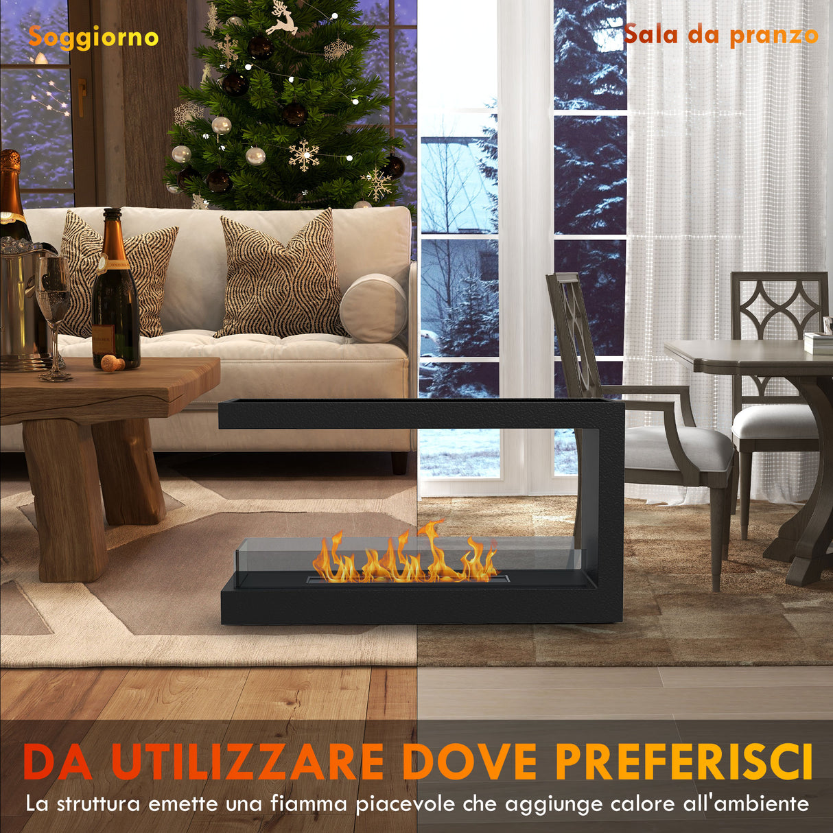 easycomfort easycomfort camino bioetanolo a 3 lati con bruciatore da 2 4l e durata 4 ore copertura 30 100x30x55cm nero