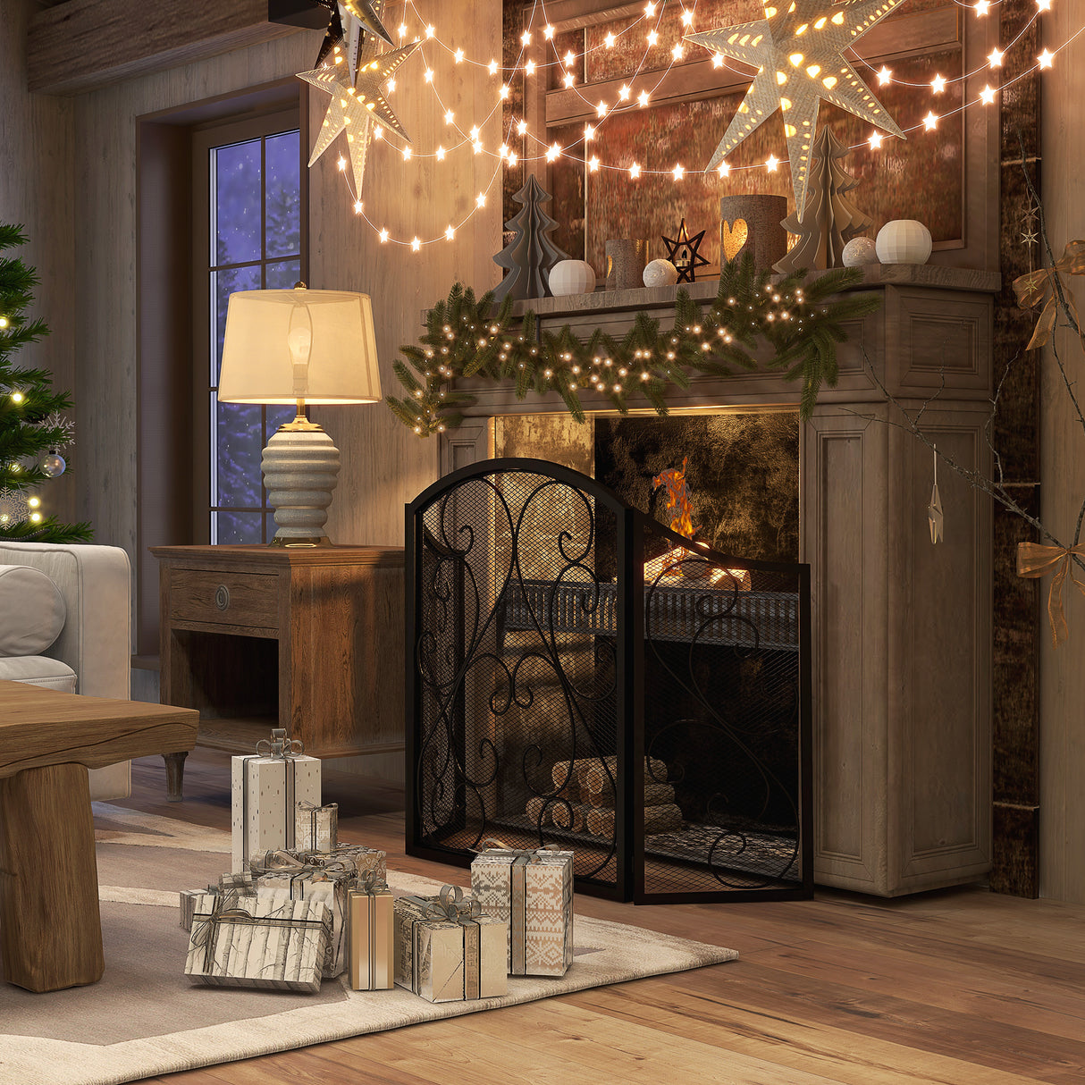 easycomfort easycomfort parascintille camino a 3 pannelli in metallo con design pieghevole 66x31x81 cm nero