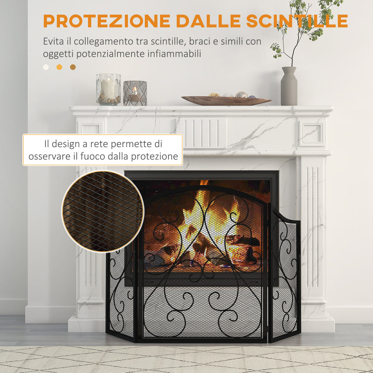 easycomfort easycomfort parascintille camino a 3 pannelli in metallo con design pieghevole 66x31x81 cm nero