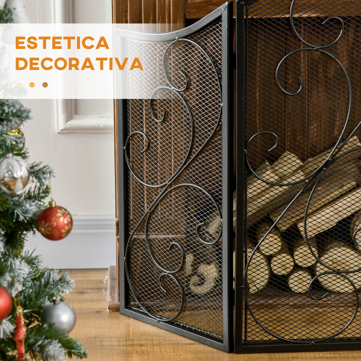 easycomfort easycomfort parascintille camino a 3 pannelli in metallo con design pieghevole 66x31x81 cm nero