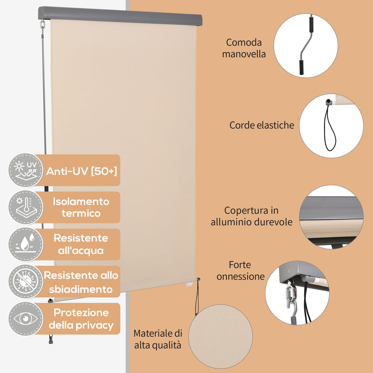 easycomfort easycomfort tenda avvolgibile parasole con manovella installazione a muro o soffitto 120x200cm beige