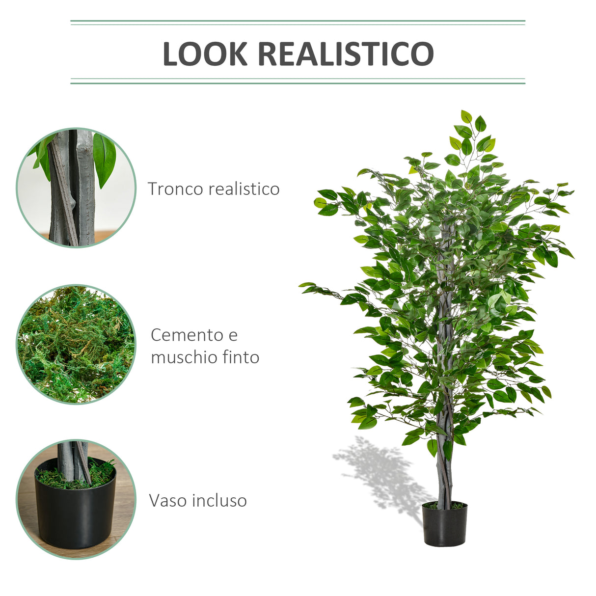 easycomfort easycomfort pianta artificiale di ficus alta 135cm con vaso per interno ed esterno verde