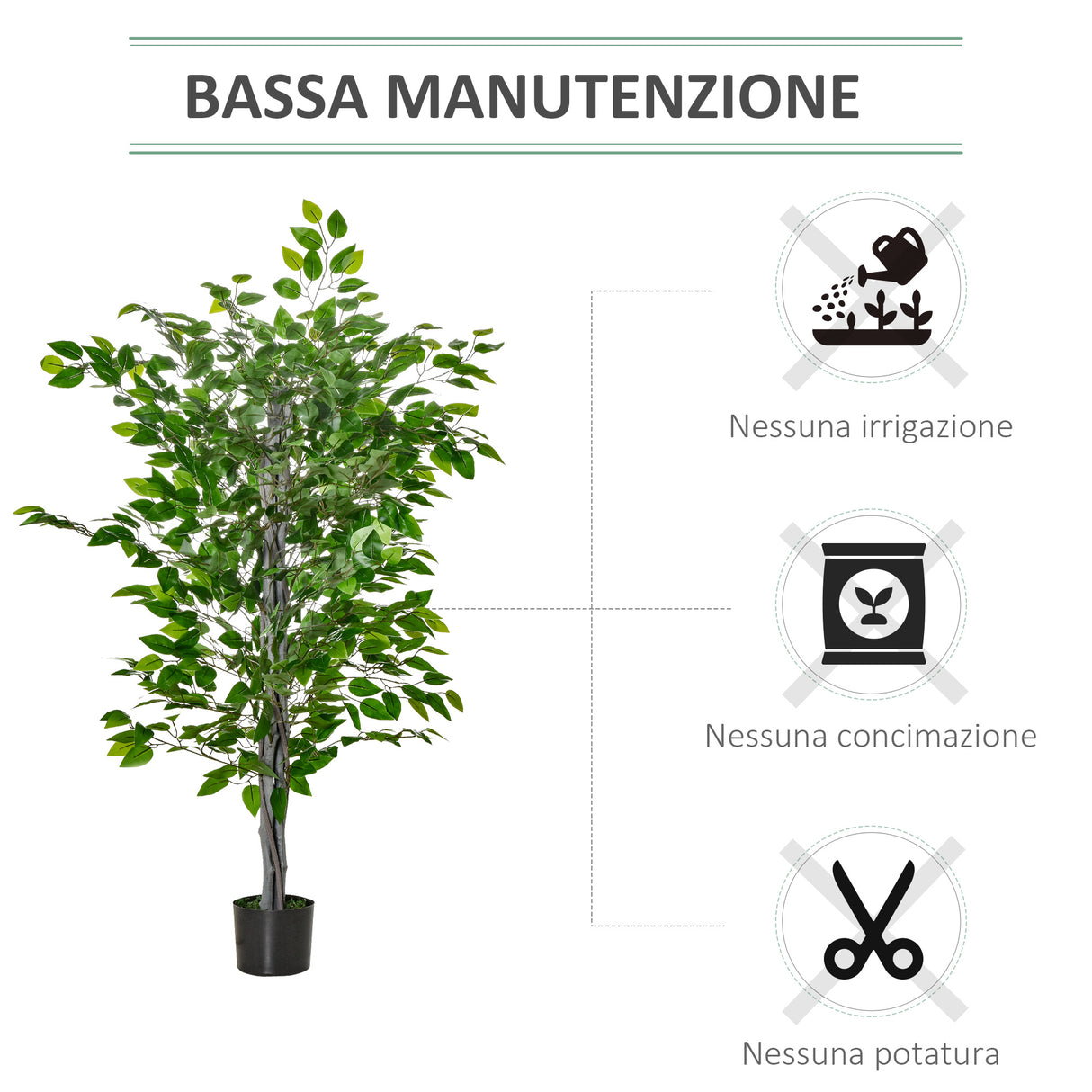 easycomfort easycomfort pianta artificiale di ficus alta 135cm con vaso per interno ed esterno verde