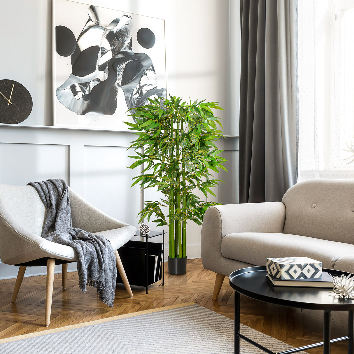 easycomfort easycomfort pianta finta di bambu alta 160cm con vaso nero per interno ed esterno verde