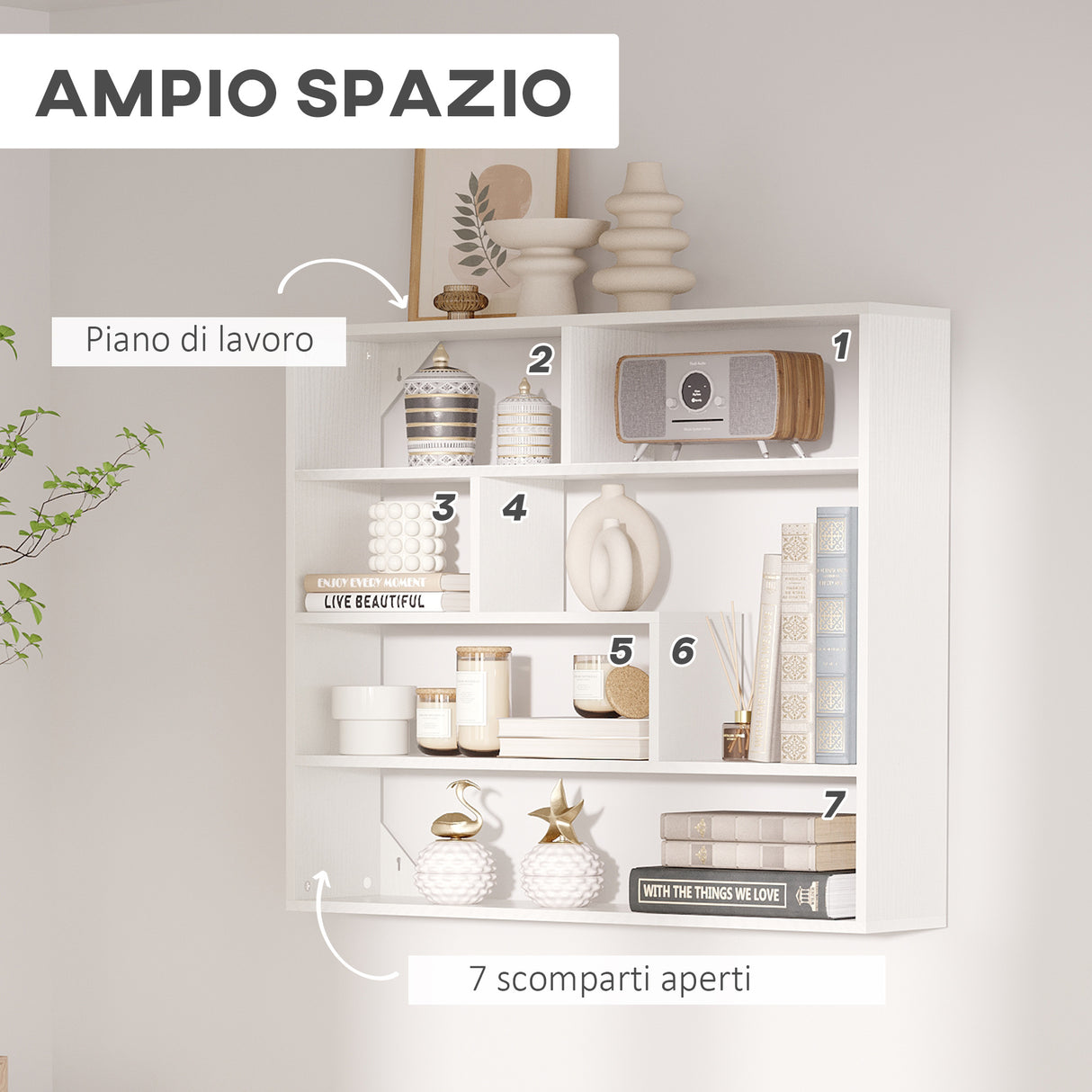 easycomfort easycomfort libreria a muro moderna in legno a 4 livelli 94x19 5x80cm bianco