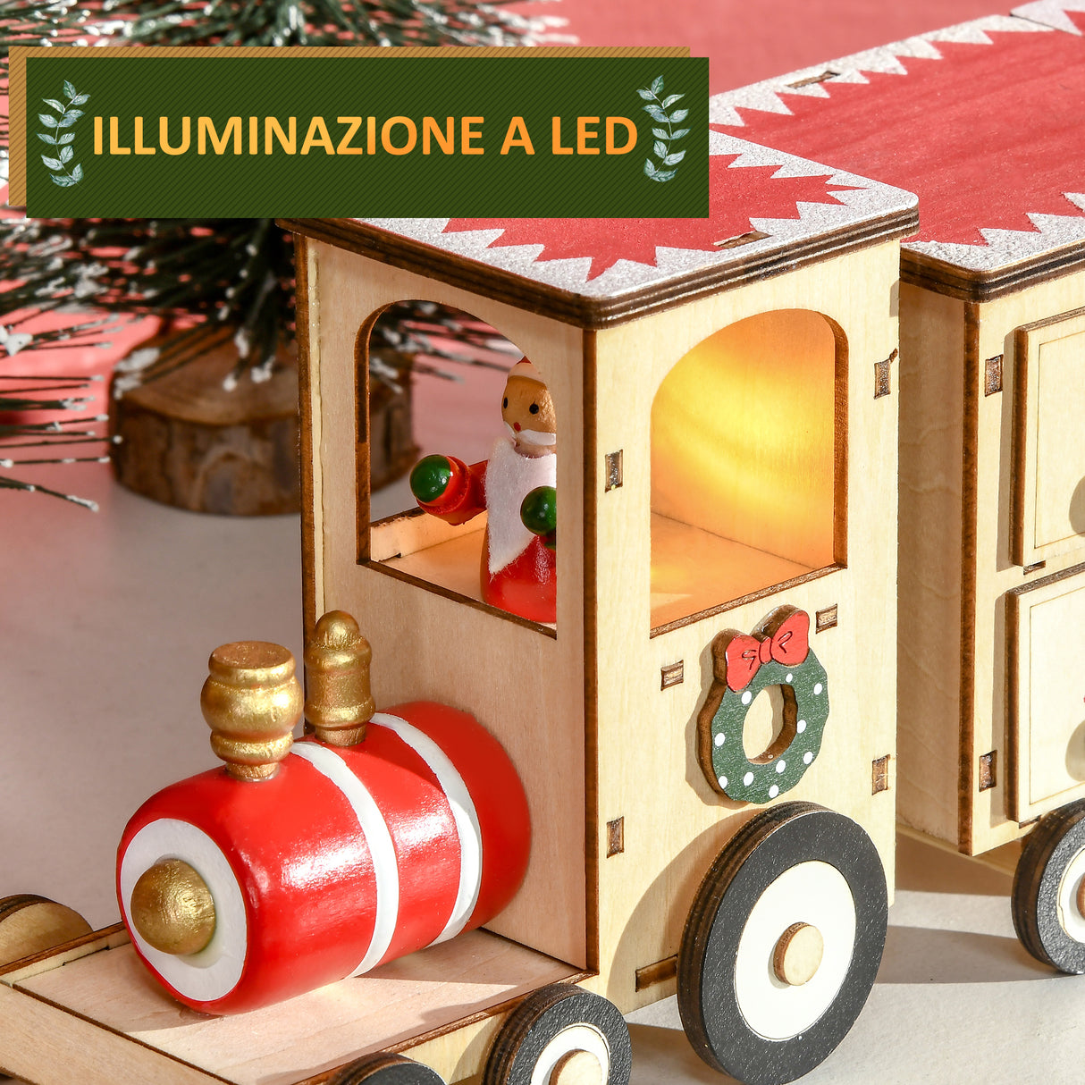 easycomfort easycomfort calendario avvento di natale a forma di treno con babbo natale e luce led inclusa in compensato 40x8x11 cm
