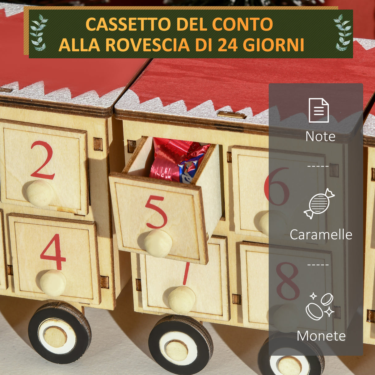 easycomfort easycomfort calendario avvento di natale a forma di treno con babbo natale e luce led inclusa in compensato 40x8x11 cm