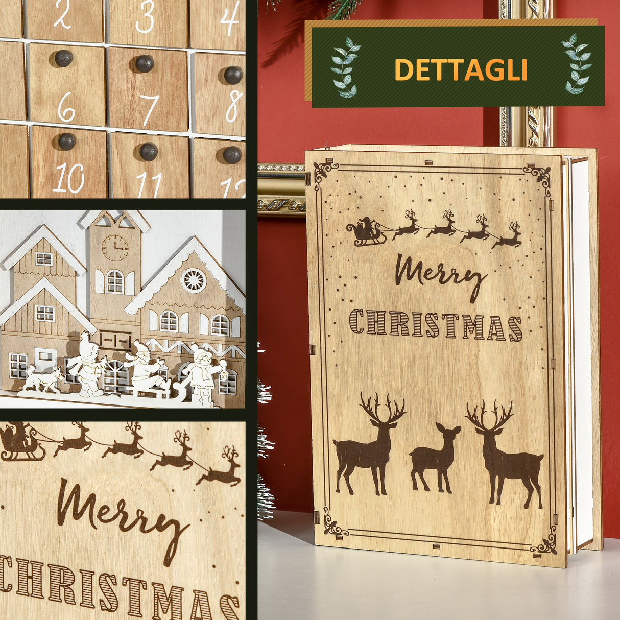 easycomfort easycomfort calendario avvento di natale in legno a forma di libro con temi natalizi 22x7x32 cm bianco e color legno