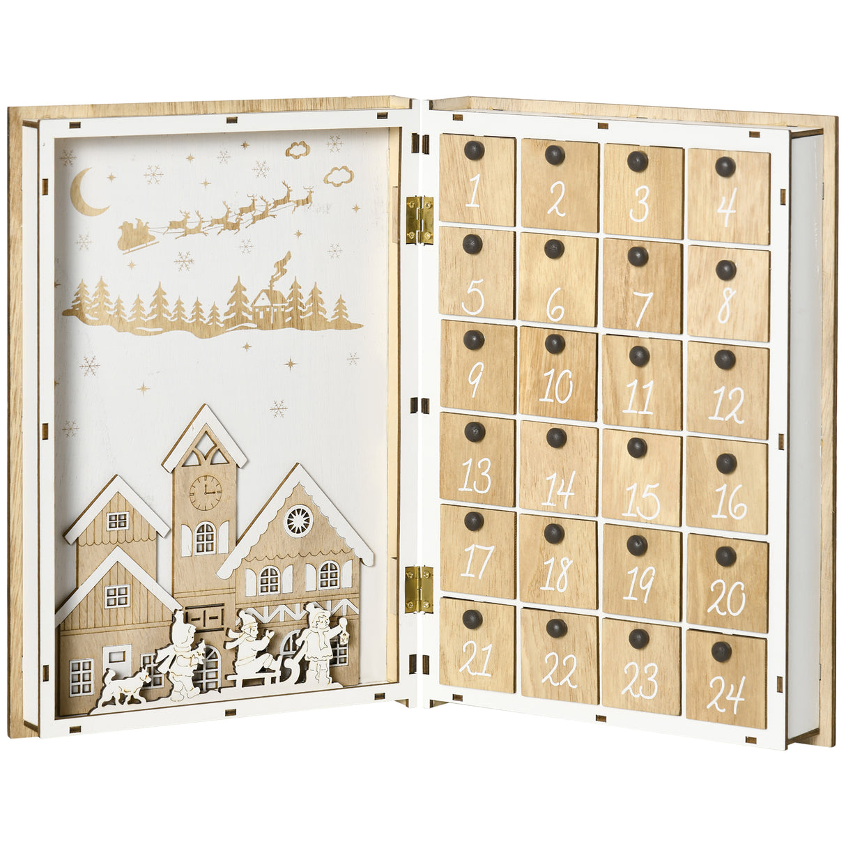 easycomfort easycomfort calendario avvento di natale in legno a forma di libro con temi natalizi 22x7x32 cm bianco e color legno