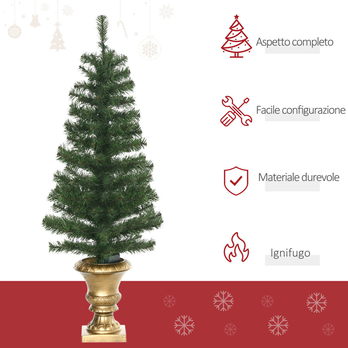easycomfort easycomfort albero di natale artificiale da 120cm con 60 luci led e 140 rami per interni verde