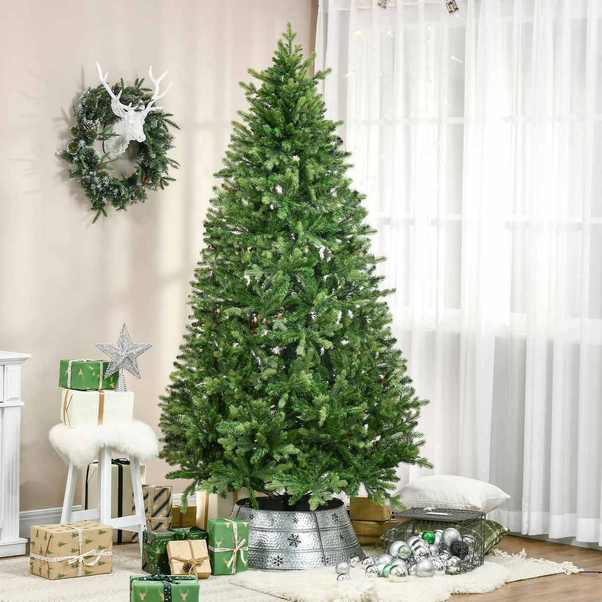 easycomfort easycomfort albero di natale per interni con 2056 rami e base in metallo 124x228 cm verde