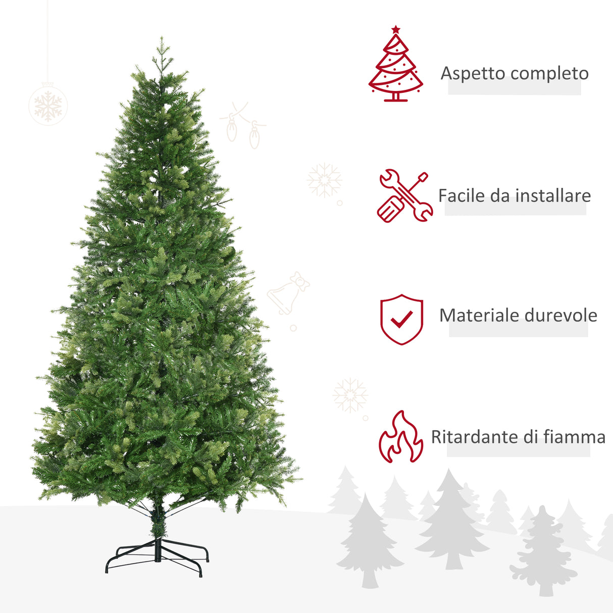 easycomfort easycomfort albero di natale per interni con 2056 rami e base in metallo 124x228 cm verde