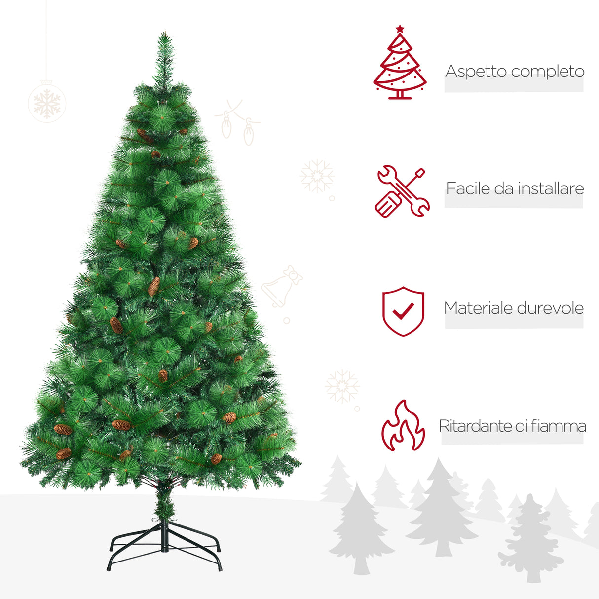 easycomfort easycomfort albero di natale decorato e ignifugo per interni con 782 rami e base in metallo 116x180 cm verde