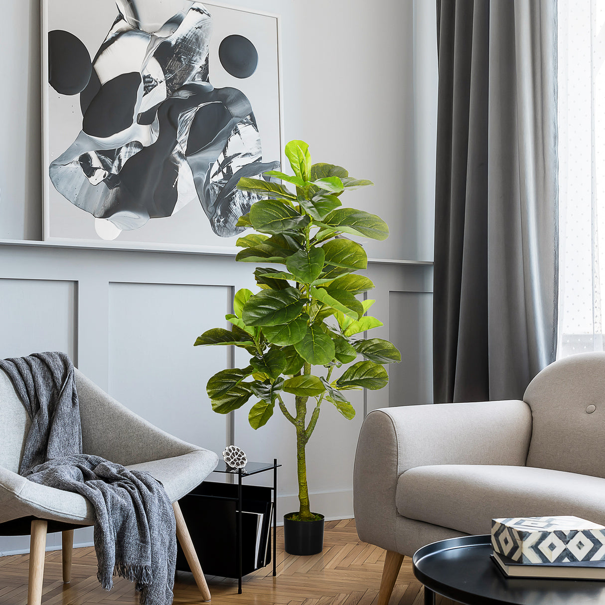 easycomfort easycomfort pianta artificiale di ficus da 150 cm a 75 foglie e 4 rami con vaso 15x12 5 cm per interni ed esterni verde