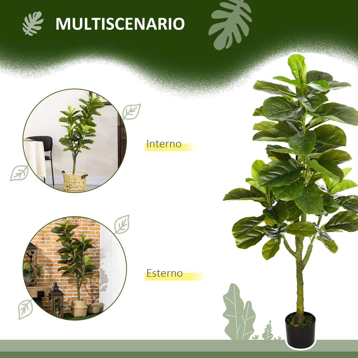 easycomfort easycomfort pianta artificiale di ficus da 150 cm a 75 foglie e 4 rami con vaso 15x12 5 cm per interni ed esterni verde