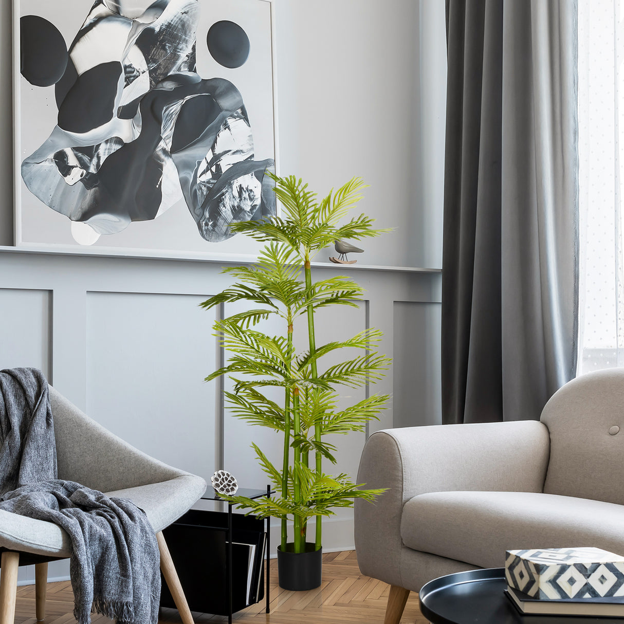 easycomfort easycomfort pianta artificiale di palma da 140 cm a 45 foglie e 5 rami con vaso 15x12 cm per interni ed esterni verde