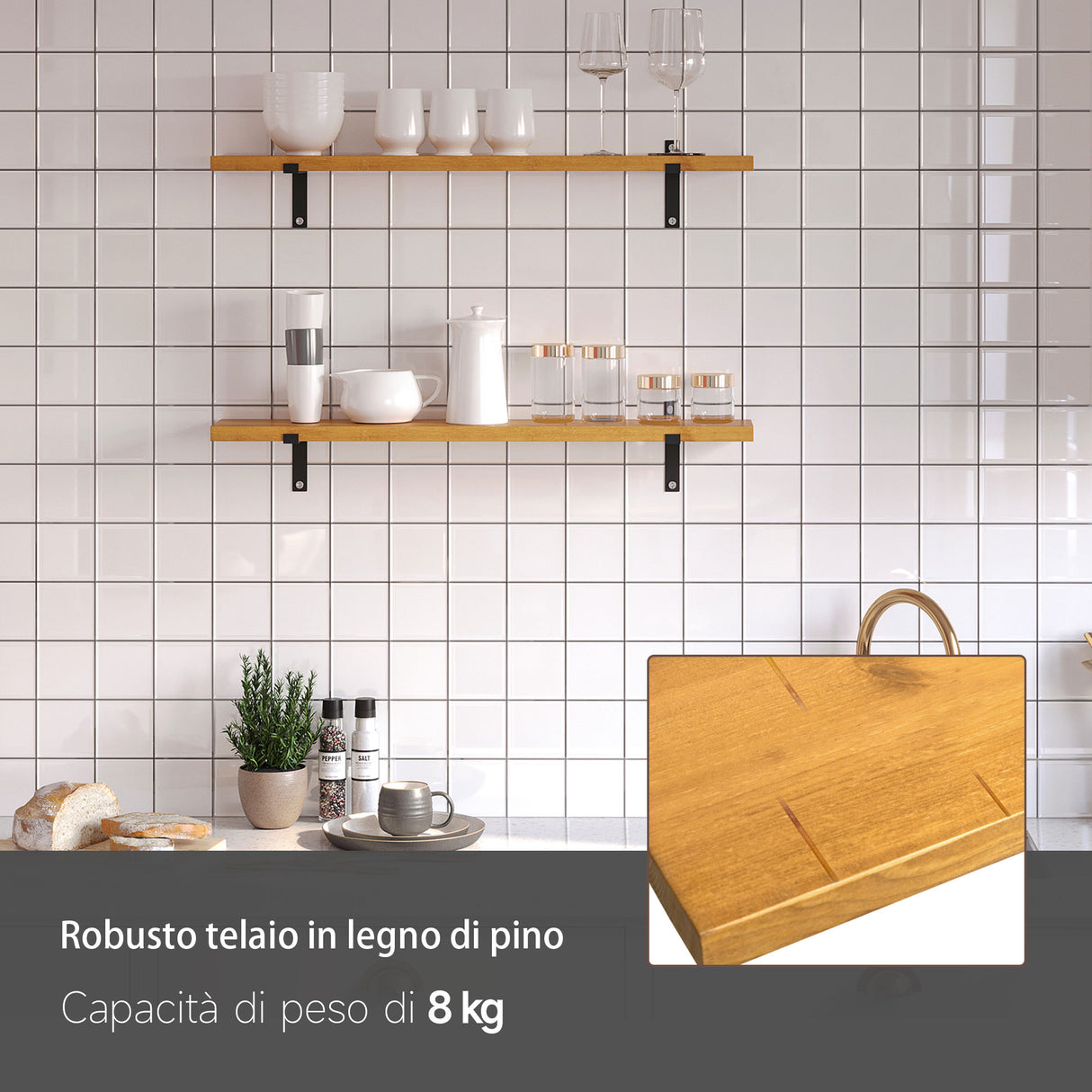 easycomfort easycomfort set da 2 mensole da parete in legno di pino 90x15x 2 5 marrone