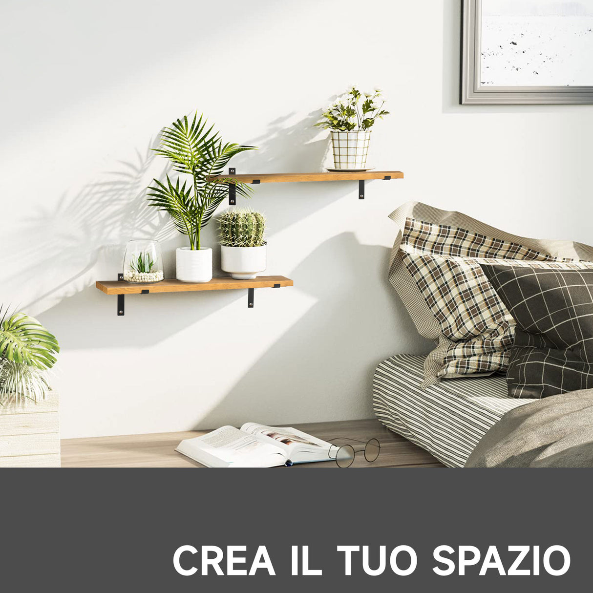 easycomfort easycomfort set da 2 mensole da parete in legno di pino 90x15x 2 5 marrone