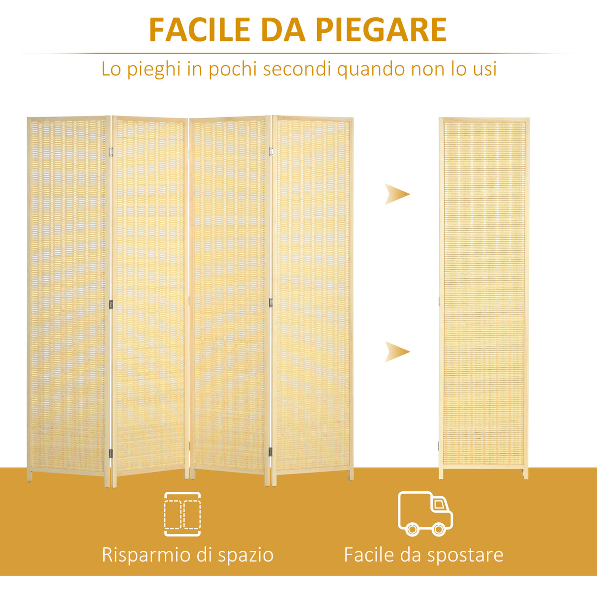 easycomfort easycomfort paravento da interno a 4 ante pieghevole altezza 180cm legno e bambu stile boho colore naturale