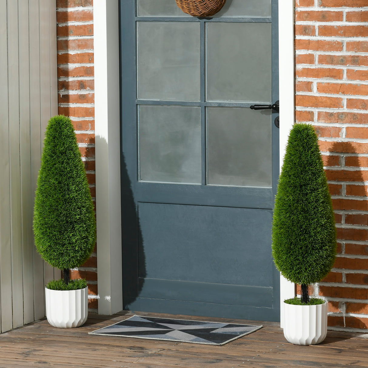 easycomfort easycomfort set 2 piante finte di cipresso con vasi 12x16 cm muschio e cemento in pe e plastica verde e bianco