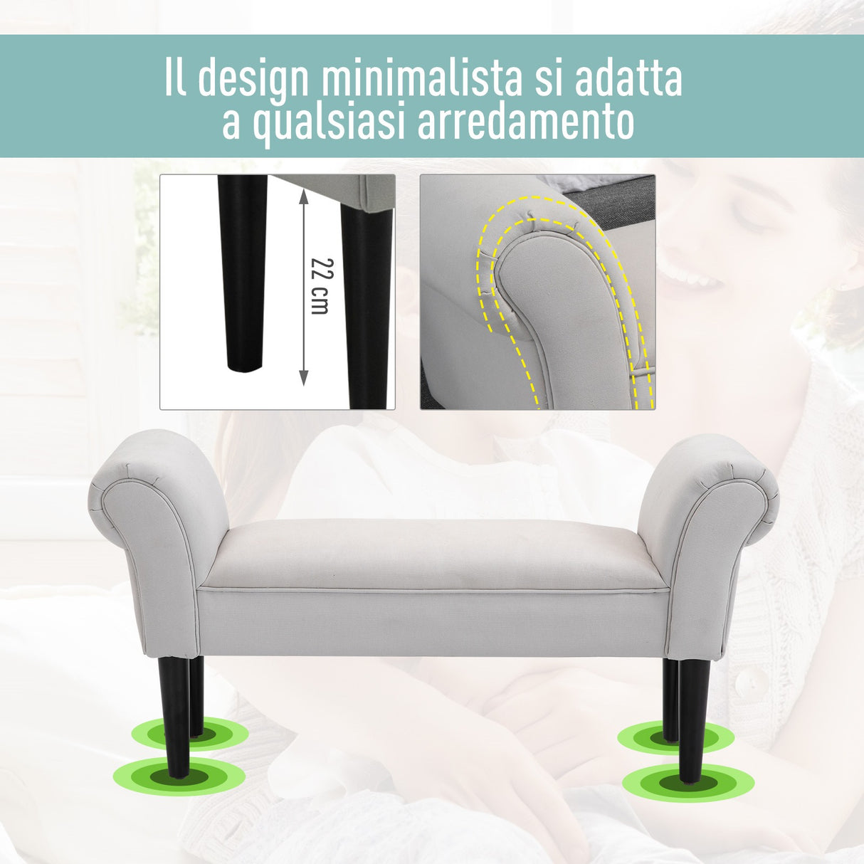 easycomfort easycomfort panca fondo letto imbottita di design con braccioli arrotolati grigio ean 8054144135427