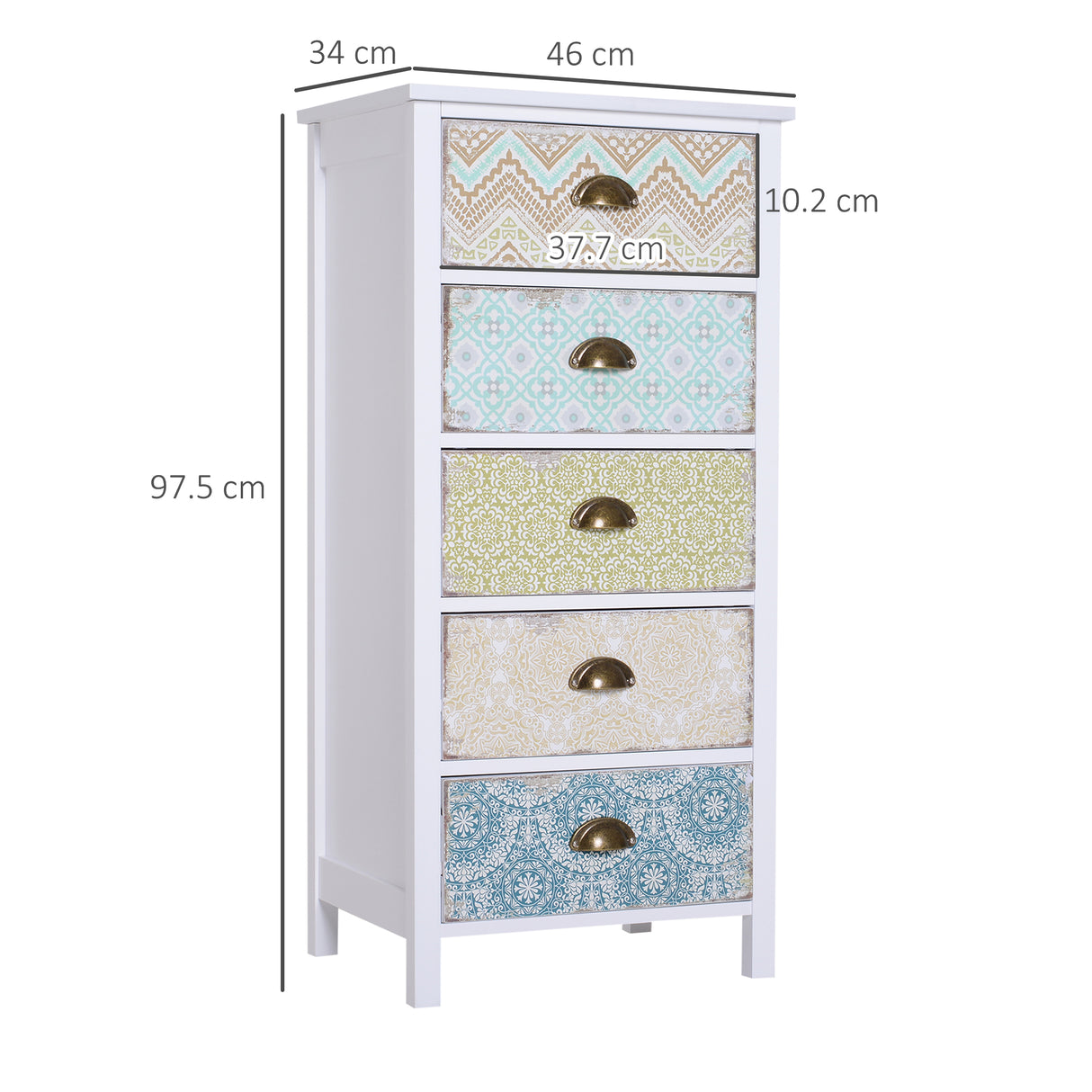 easycomfort easycomfort cassettiera mobiletto vintage con 5 cassetti fantasia 46x34x97.5cm